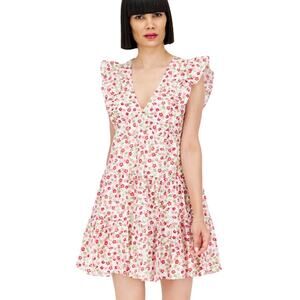 Aqua Floral V-Neck Ruffle Mini Dress Small NWOT